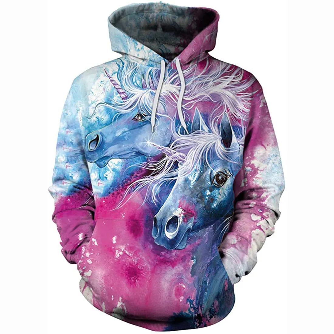 3D Print Realistic Couple Unicorn Pullover Hoodie Hooded Sweatshirt