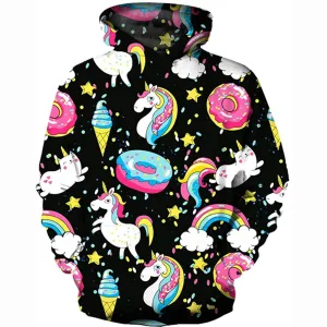 3D Print Realistic Dessert Unicorn Pullover Hoodie Hooded Sweatshirt for Kids