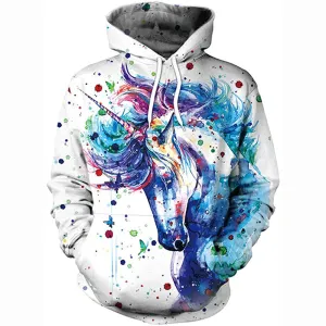 3D Print Realistic Unicorn Pullover Hoodie Hooded Sweatshirt