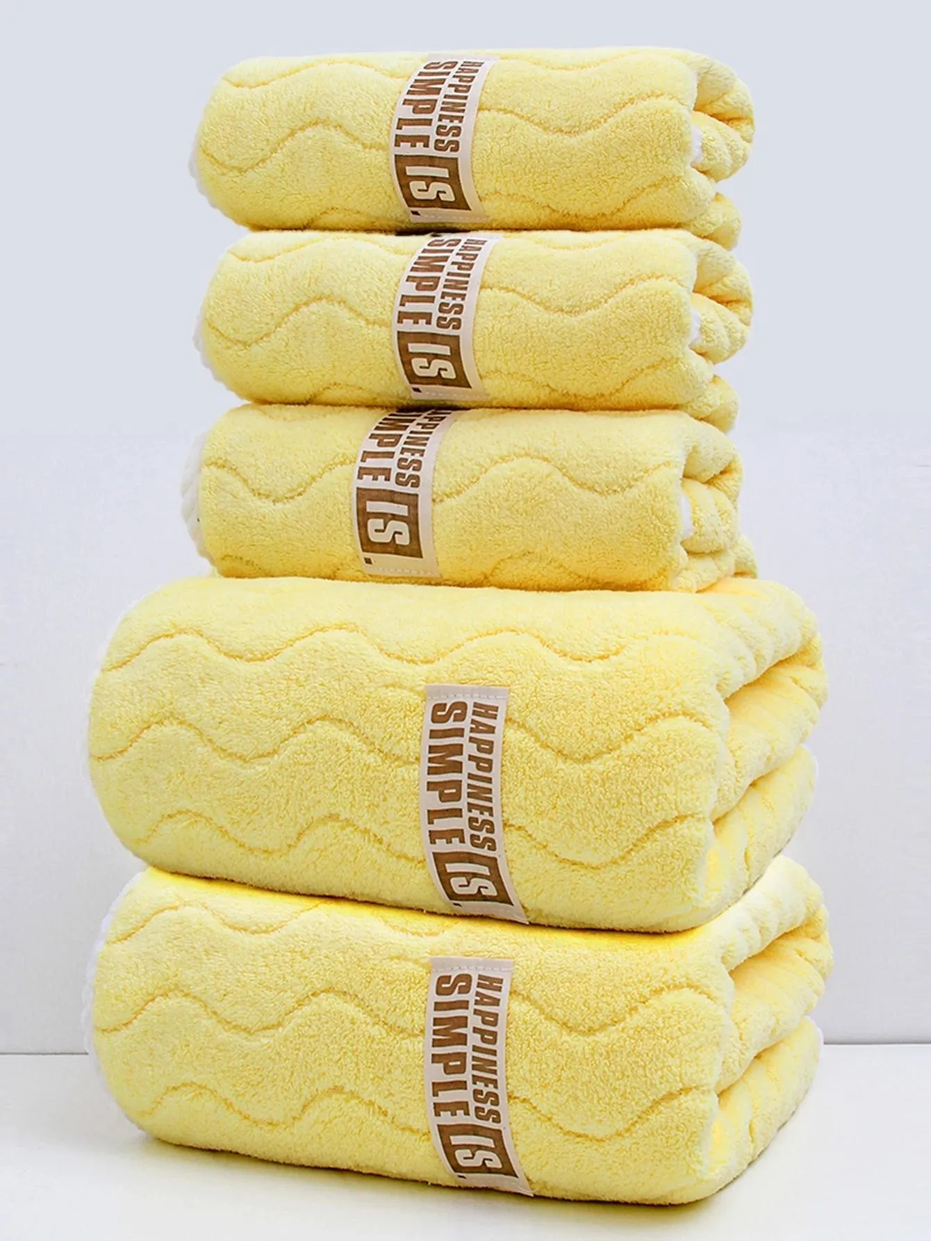5Pcs [3 Towels 2 Bath Towels] S Pattern Cloth Label Coral Velvet Towels Bath Towel Combo Set, Soft, plaid, Quick and Easy to Dry, Can Be Used for Bathing, Washing,