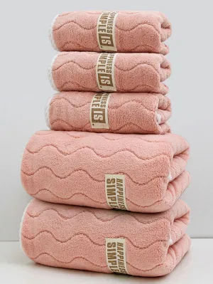 5Pcs [3 Towels 2 Bath Towels] S Pattern Cloth Label Coral Velvet Towels Bath Towel Combo Set, Soft, plaid, Quick and Easy to Dry, Can Be Used for Bathing, Washing,