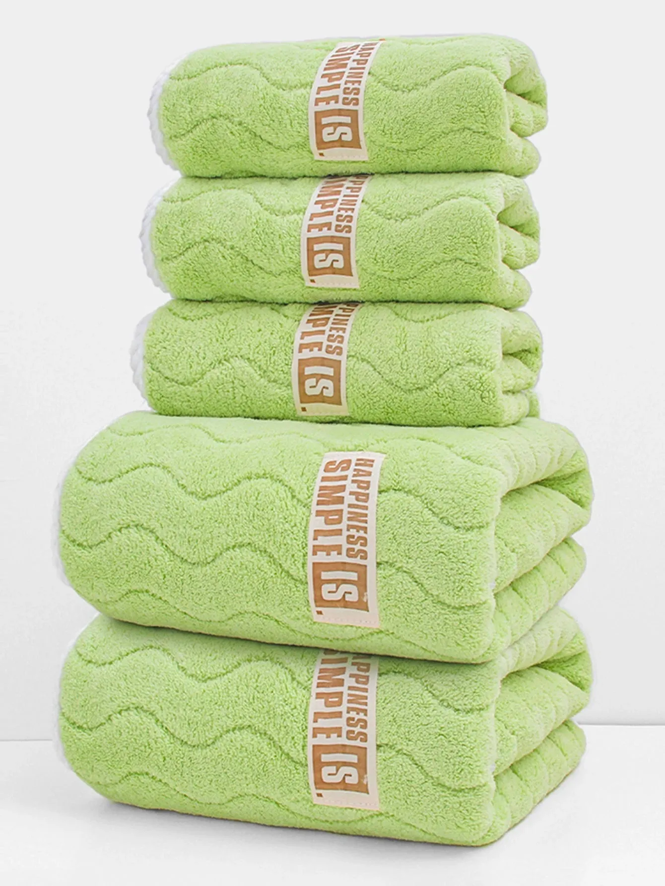 5Pcs [3 Towels 2 Bath Towels] S Pattern Cloth Label Coral Velvet Towels Bath Towel Combo Set, Soft, plaid, Quick and Easy to Dry, Can Be Used for Bathing, Washing,