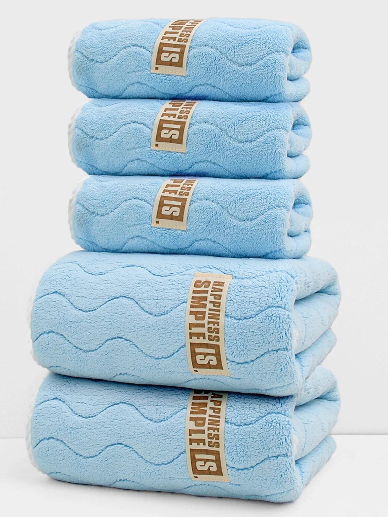 5Pcs [3 Towels 2 Bath Towels] S Pattern Cloth Label Coral Velvet Towels Bath Towel Combo Set, Soft, plaid, Quick and Easy to Dry, Can Be Used for Bathing, Washing,