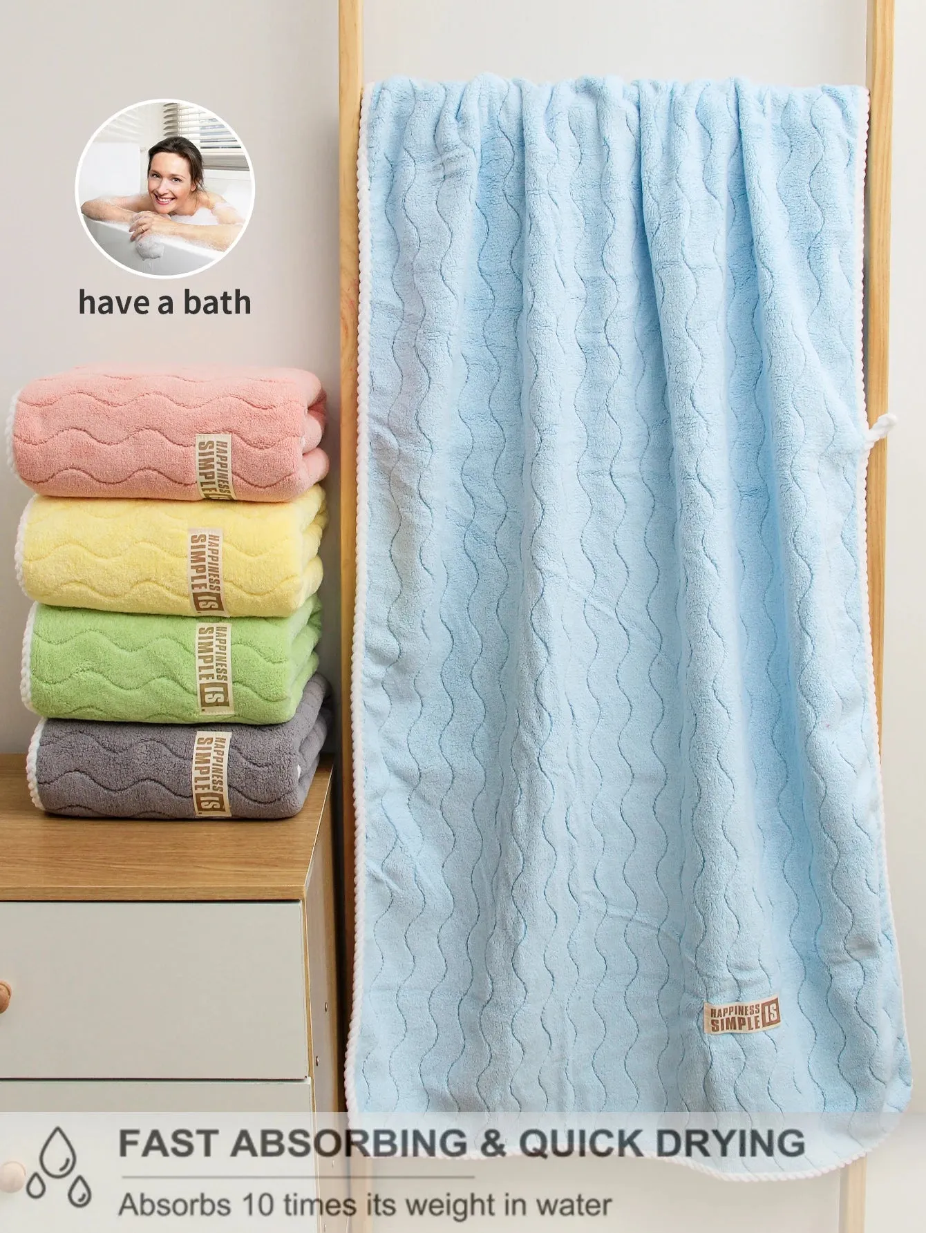 5Pcs [3 Towels 2 Bath Towels] S Pattern Cloth Label Coral Velvet Towels Bath Towel Combo Set, Soft, plaid, Quick and Easy to Dry, Can Be Used for Bathing, Washing,