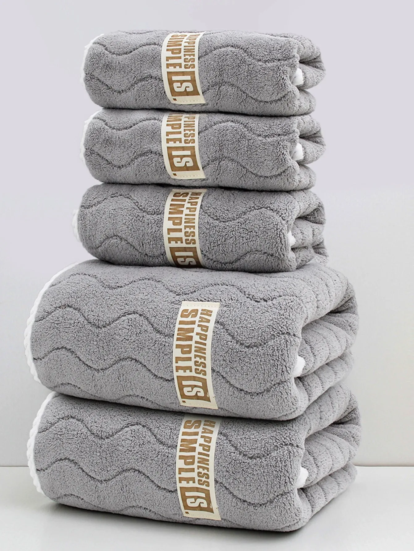 5Pcs [3 Towels 2 Bath Towels] S Pattern Cloth Label Coral Velvet Towels Bath Towel Combo Set, Soft, plaid, Quick and Easy to Dry, Can Be Used for Bathing, Washing,