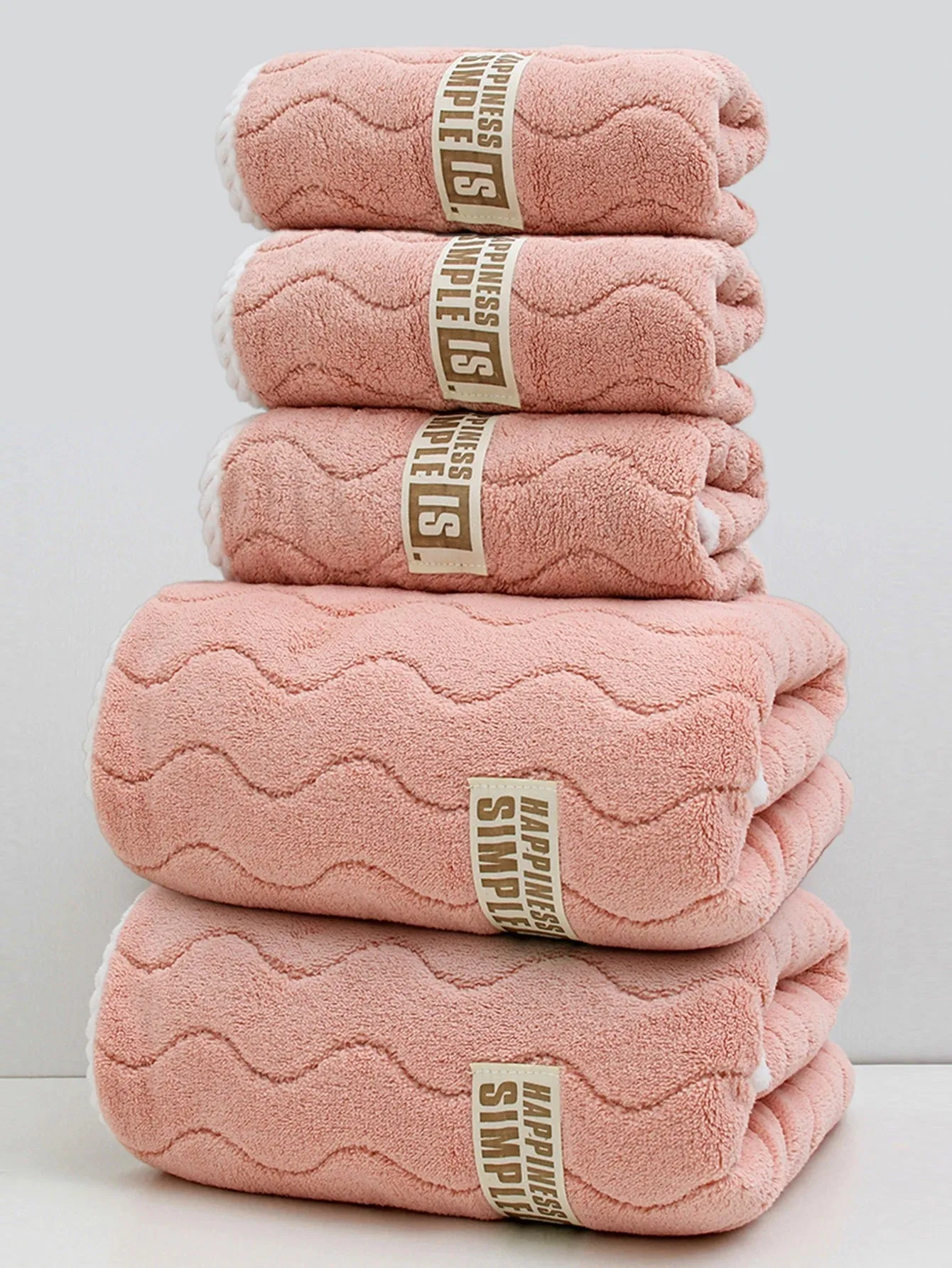 5Pcs [3 Towels 2 Bath Towels] S Pattern Cloth Label Coral Velvet Towels Bath Towel Combo Set, Soft, plaid, Quick and Easy to Dry, Can Be Used for Bathing, Washing,
