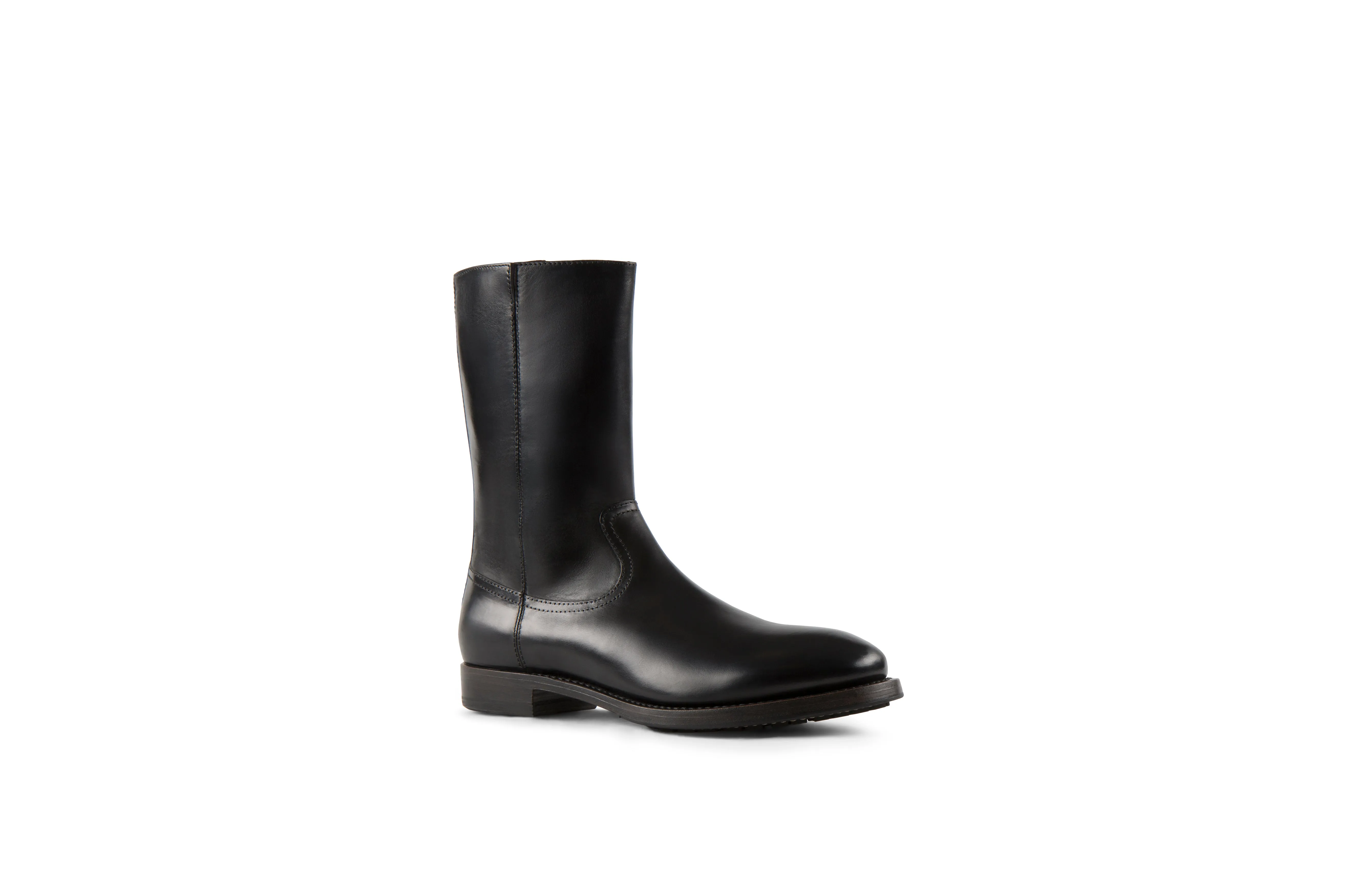 Ace Black Soft Cordovan Leather Zipper Boots