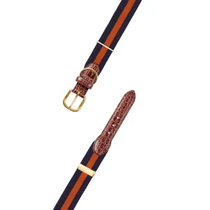 Adjustable Navy & Orange Grosgrain Dog Collar with Embossed Calf Tabs