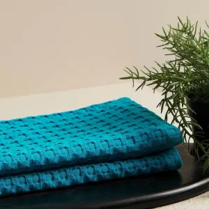 Alyssa Waffle Hand Towel (Blue) - Set Of Two