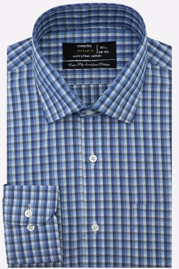 Blue Plaid Check Formal Shirt