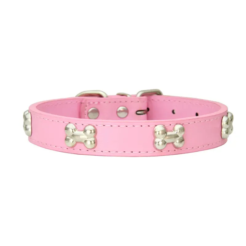 Bone-Accented Leather Dog Collar – Durable and Stylish for Pets