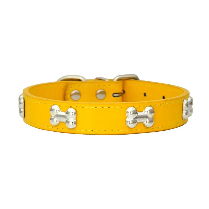 Bone-Accented Leather Dog Collar – Durable and Stylish for Pets