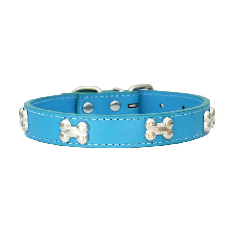 Bone-Accented Leather Dog Collar – Durable and Stylish for Pets