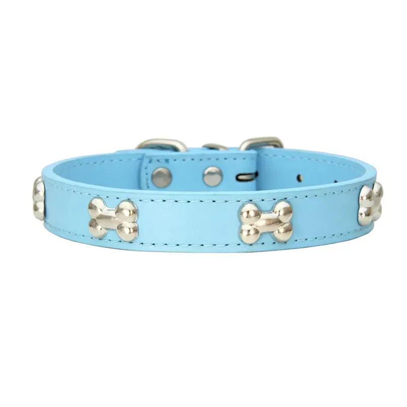 Bone-Accented Leather Dog Collar – Durable and Stylish for Pets