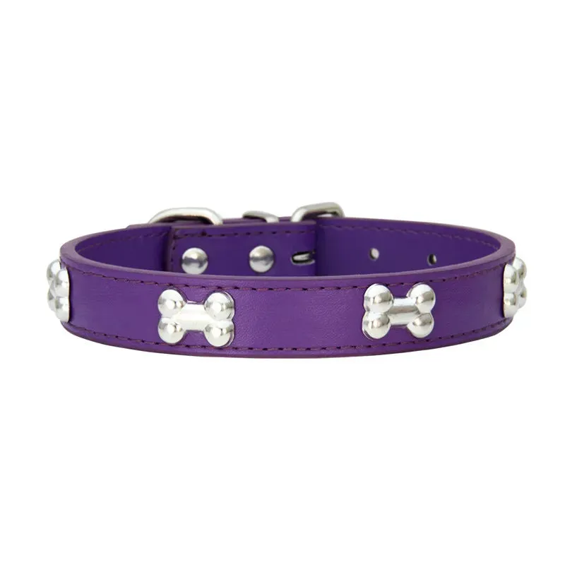 Bone-Accented Leather Dog Collar – Durable and Stylish for Pets