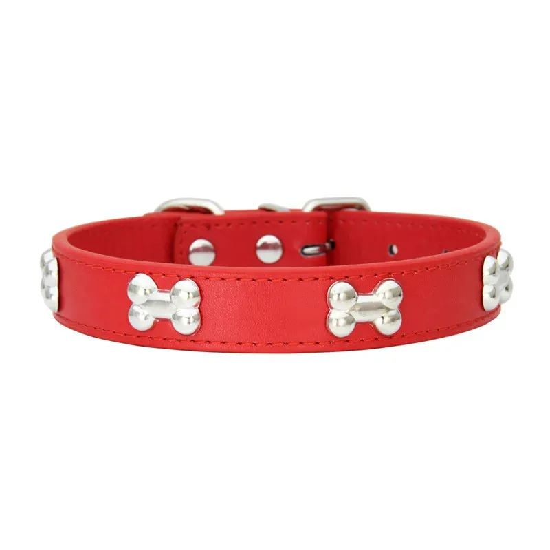 Bone-Accented Leather Dog Collar – Durable and Stylish for Pets