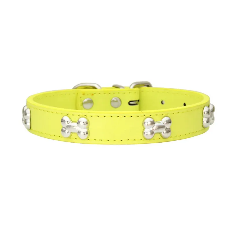 Bone-Accented Leather Dog Collar – Durable and Stylish for Pets