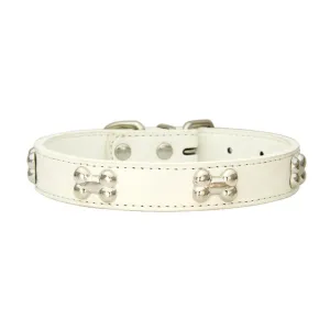 Bone-Accented Leather Dog Collar – Durable and Stylish for Pets