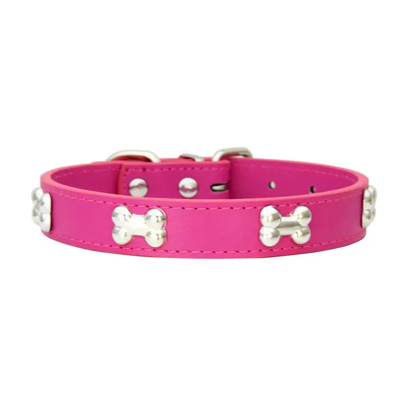 Bone-Accented Leather Dog Collar – Durable and Stylish for Pets