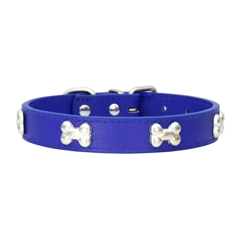 Bone-Accented Leather Dog Collar – Durable and Stylish for Pets