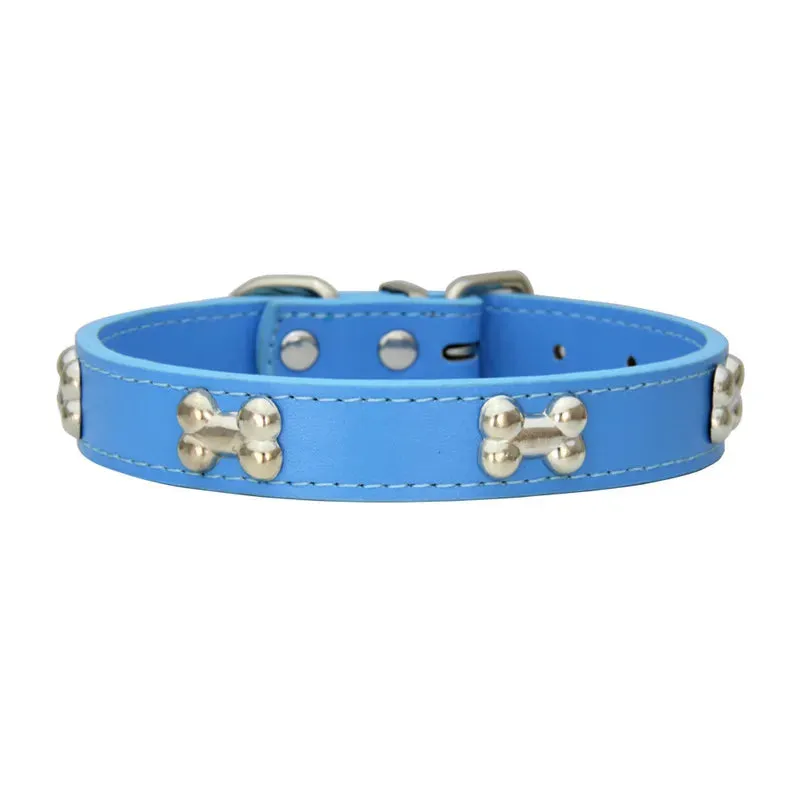 Bone-Accented Leather Dog Collar – Durable and Stylish for Pets