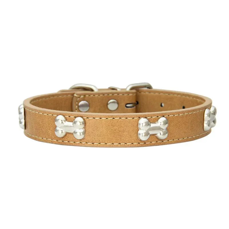 Bone-Accented Leather Dog Collar – Durable and Stylish for Pets