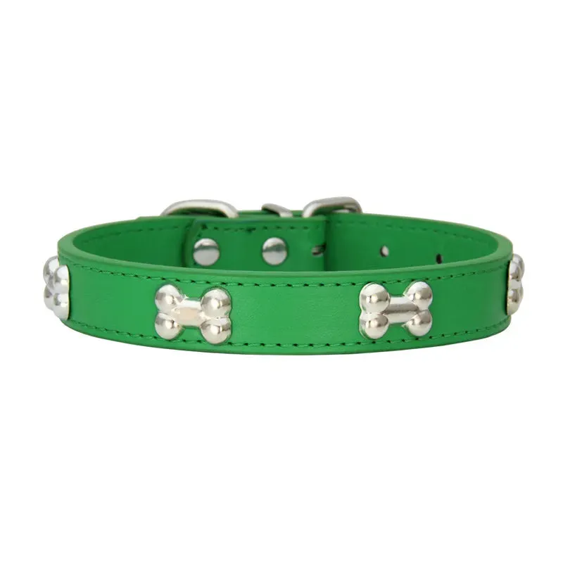 Bone-Accented Leather Dog Collar – Durable and Stylish for Pets