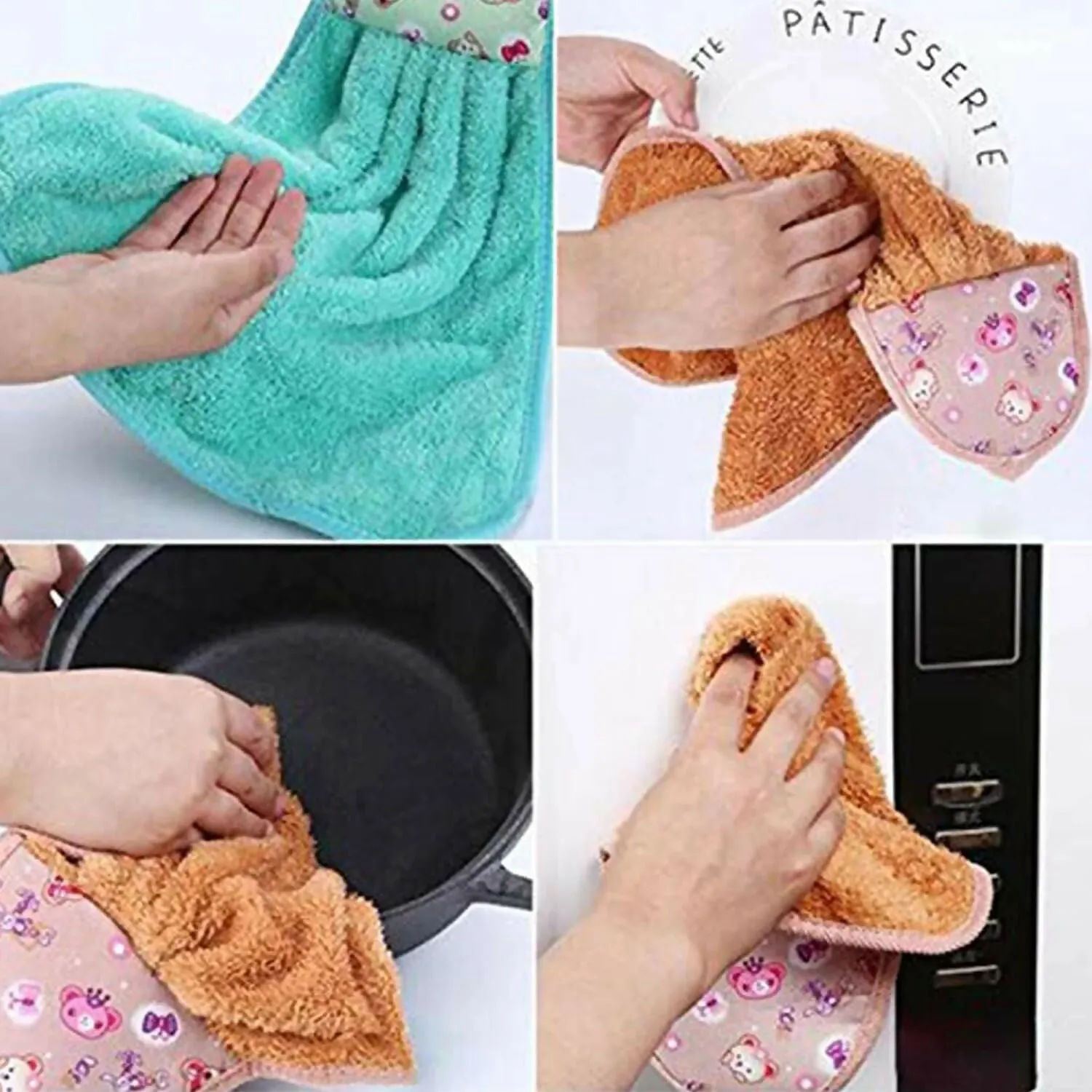 Cartoon Animal Microfiber Hanging Hand Towels Kitchen & Wash Basin Accessories(PACK OF 2)