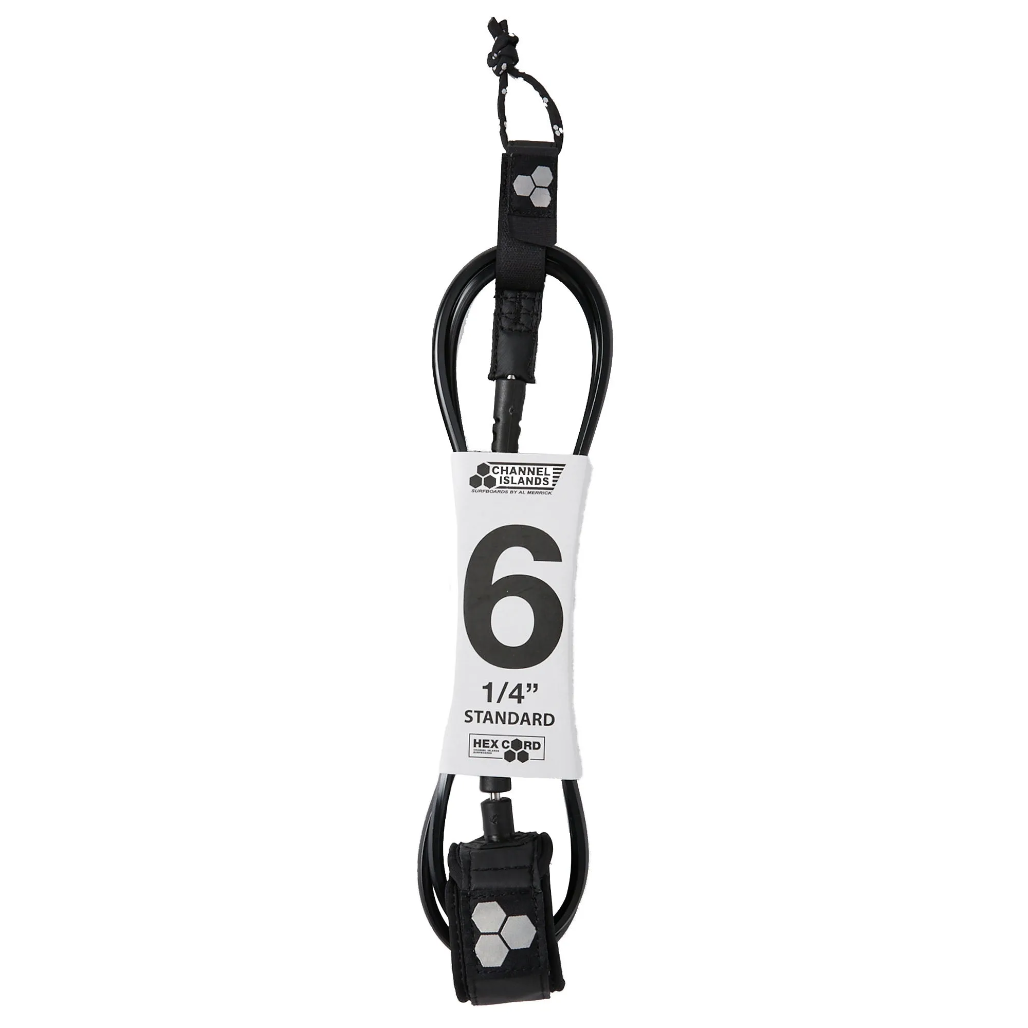 Channel Islands Hex Cord Standard Surfboard Leash - 6' x 1/4"/Black