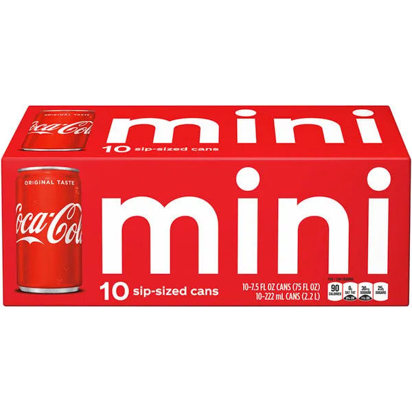 Coca-Cola Mini Soda Soft Drink Coke, 7.5 fl oz, 10 Pack