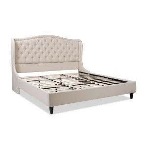 Couch.com Coverley King Tufted Shelter Platform Bed Sky Neutral Beige, Platform Base, Durable Design, Fabric Construction, Beige Finish by Couch.com