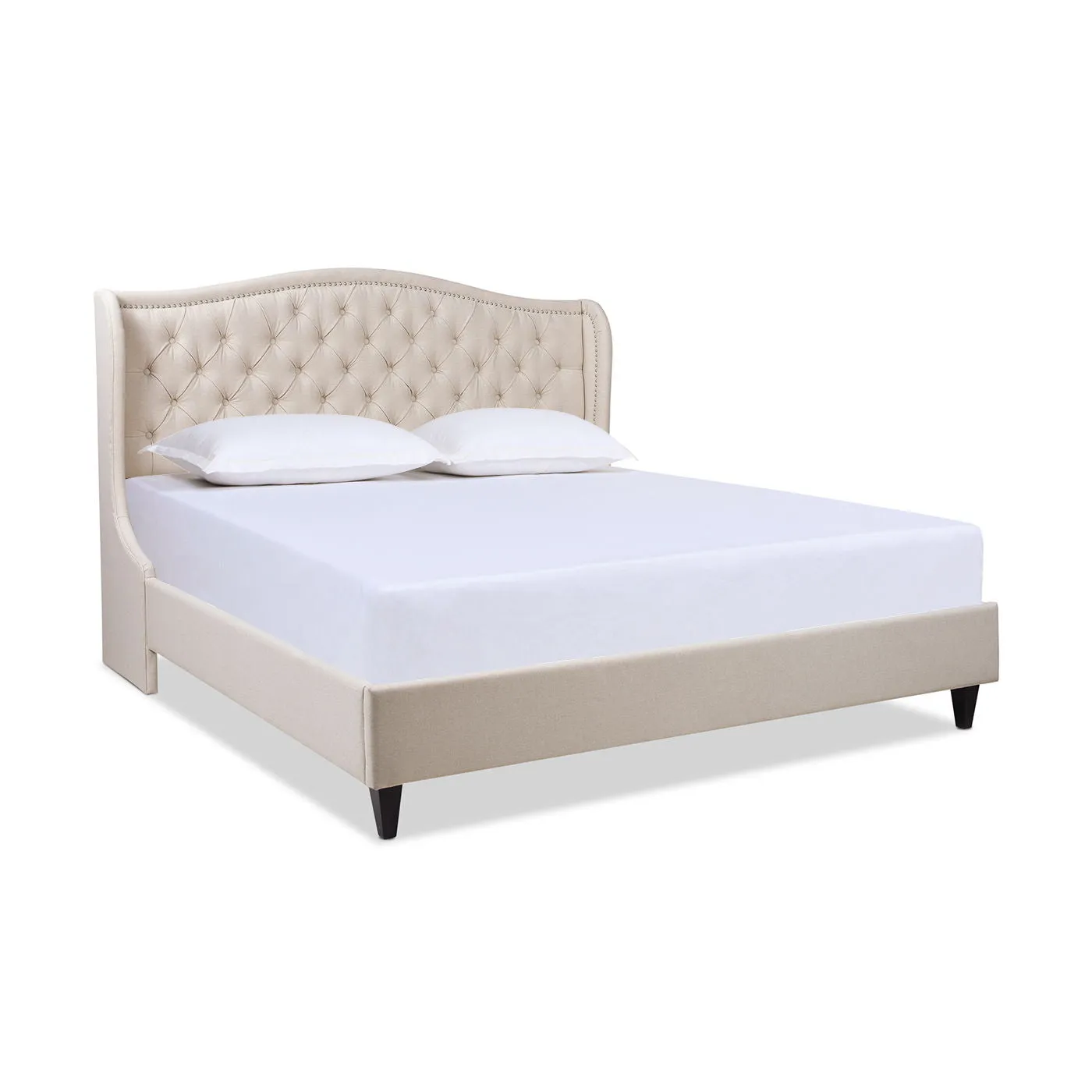 Couch.com Coverley King Tufted Shelter Platform Bed Sky Neutral Beige, Platform Base, Durable Design, Fabric Construction, Beige Finish by Couch.com