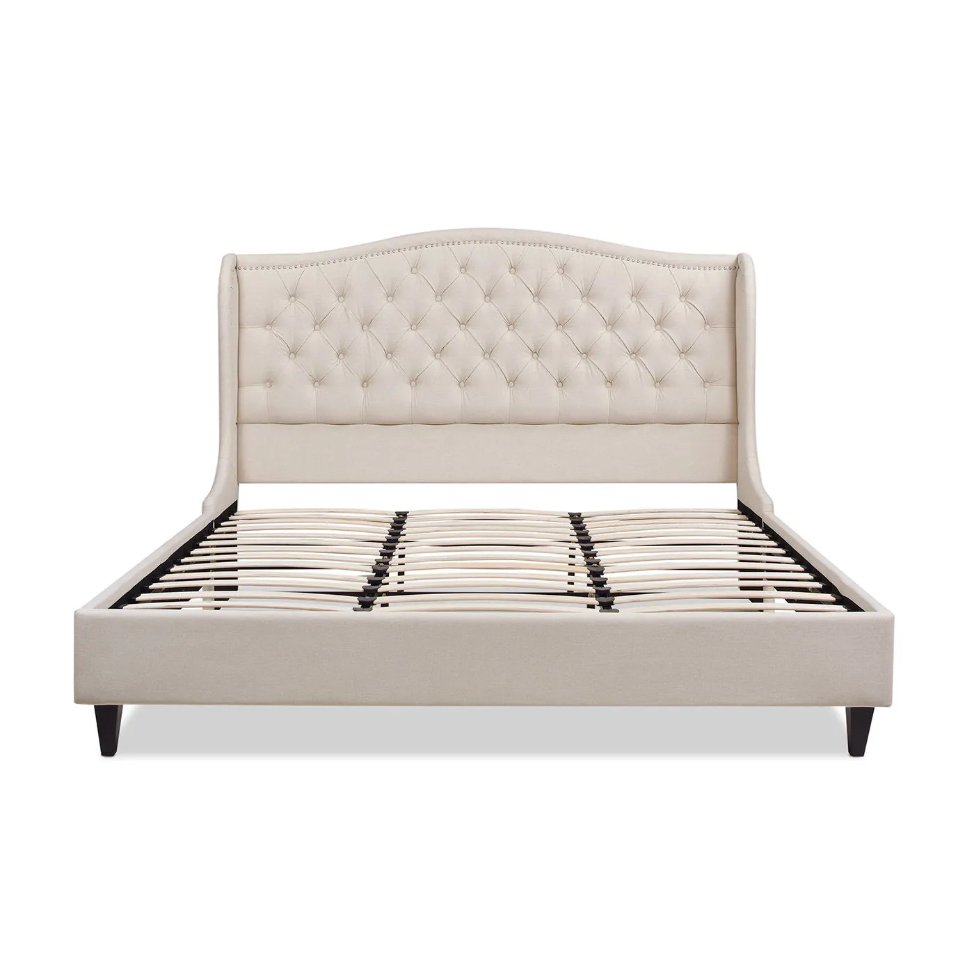 Couch.com Coverley King Tufted Shelter Platform Bed Sky Neutral Beige, Platform Base, Durable Design, Fabric Construction, Beige Finish by Couch.com