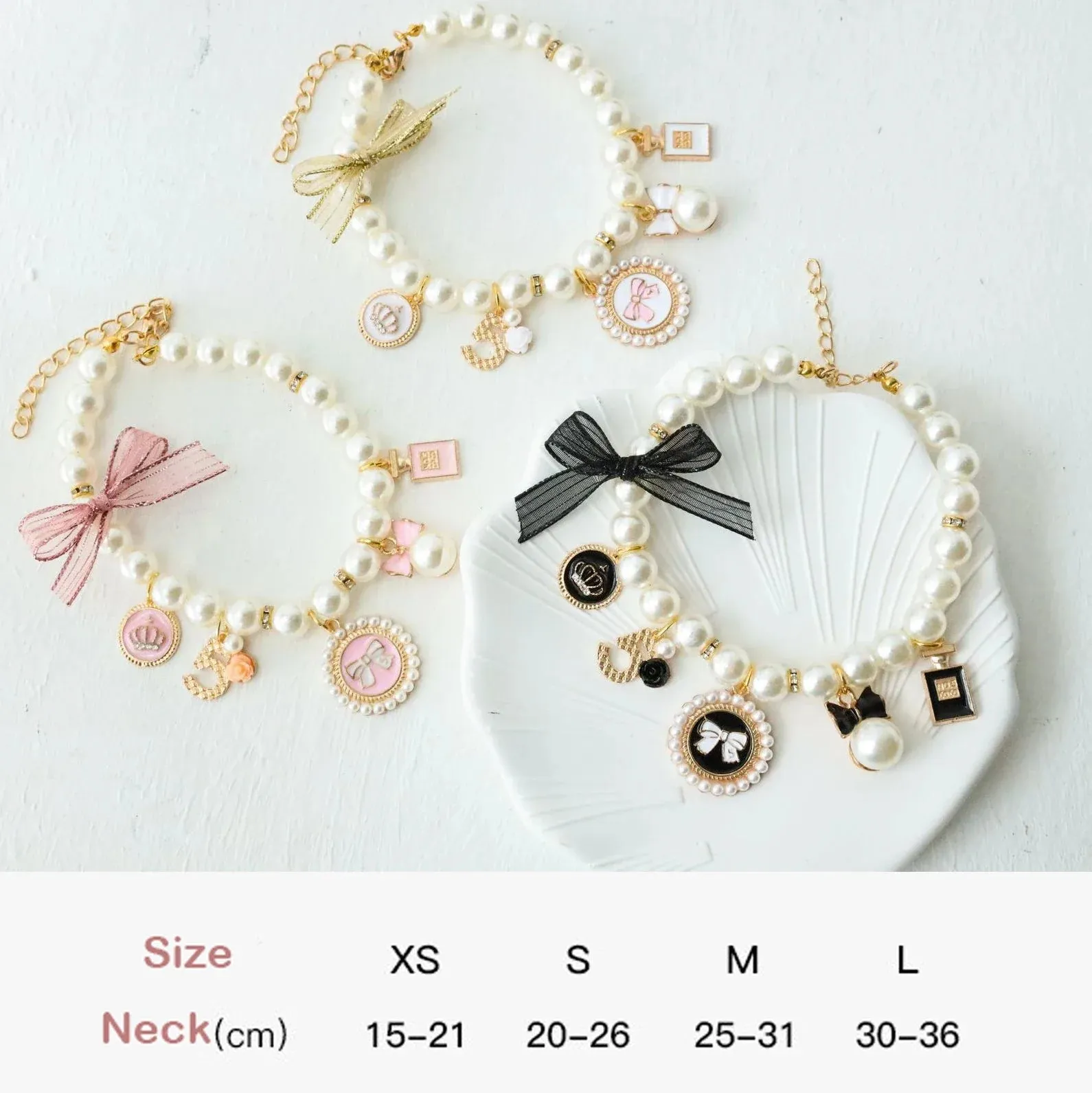 Elegant Pet Pearl Collar with Rhinestone Accents
