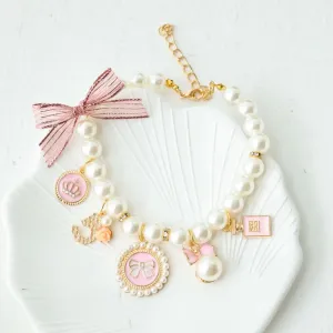 Elegant Pet Pearl Collar with Rhinestone Accents