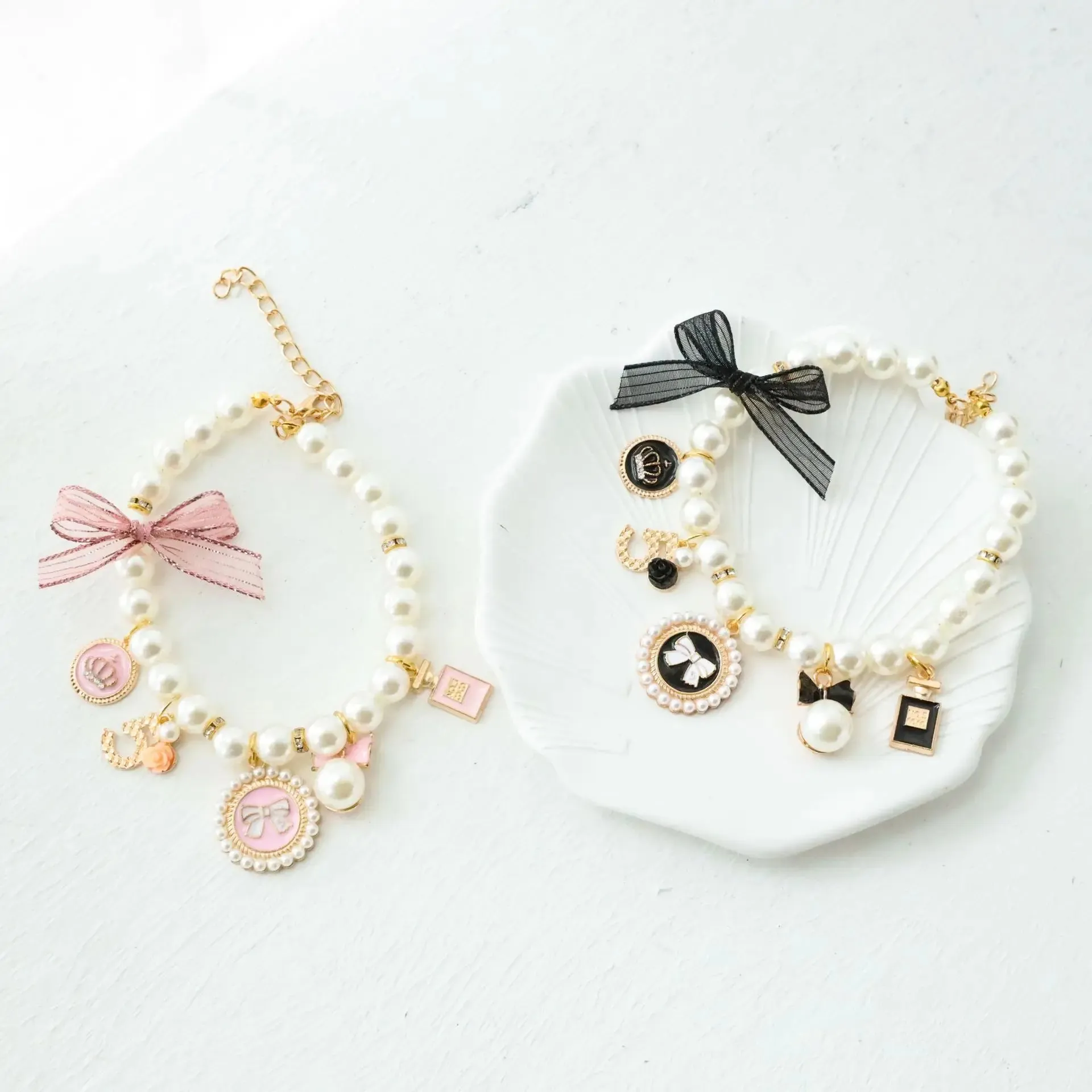 Elegant Pet Pearl Collar with Rhinestone Accents
