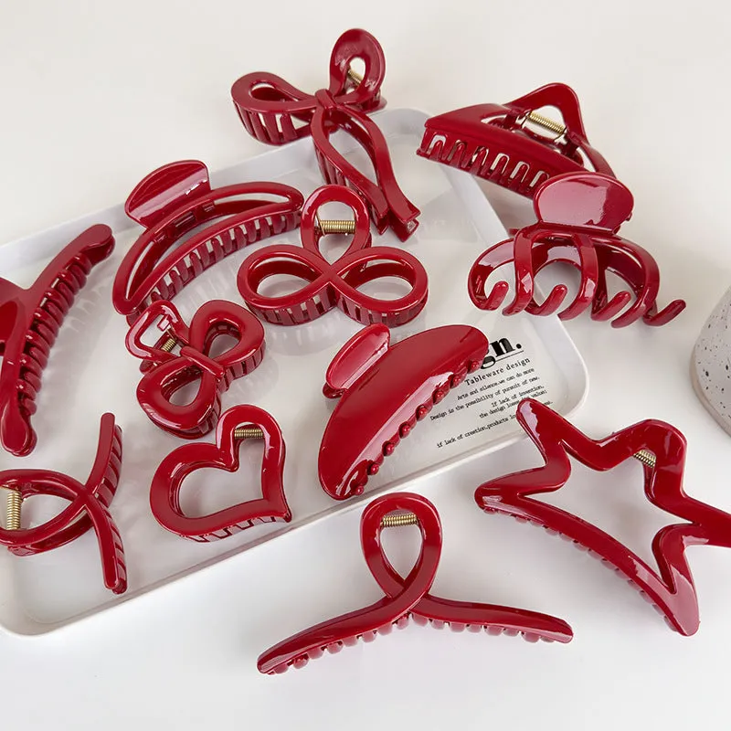 Elegant Red Geometry Hair Claw for Women