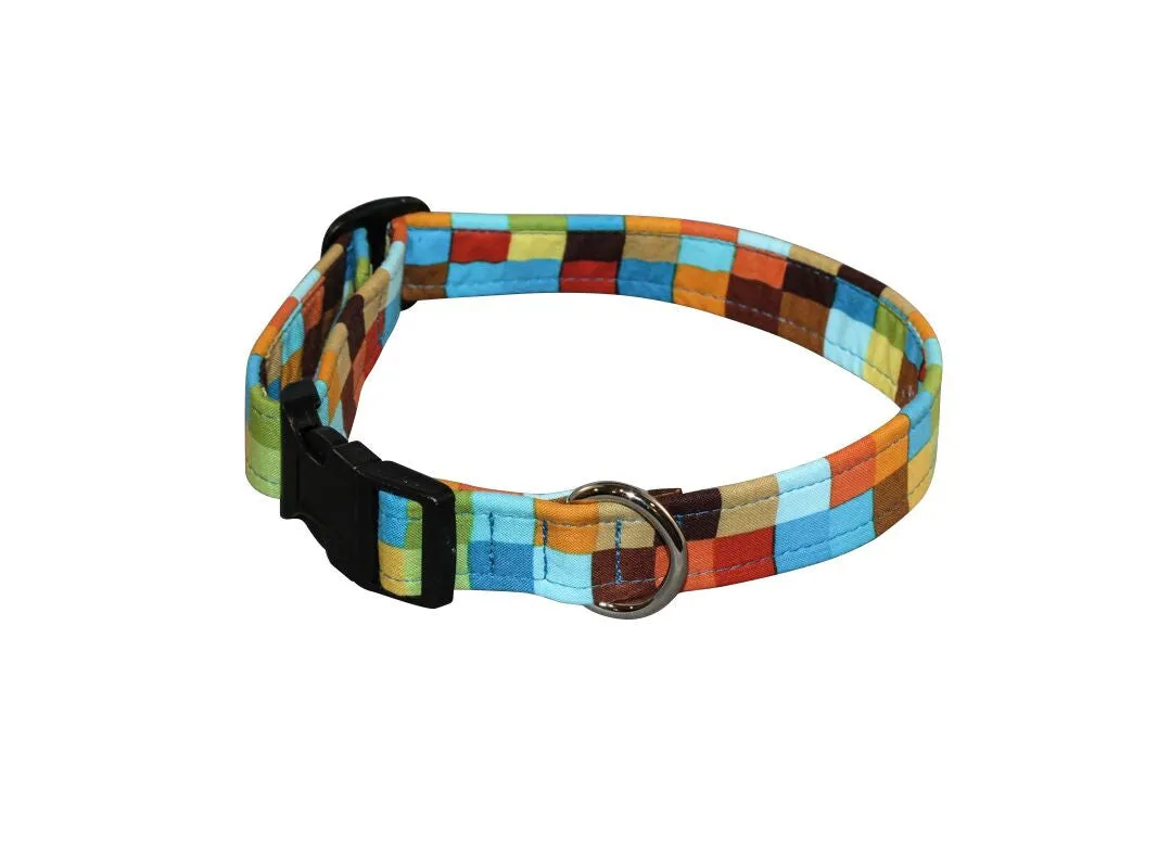 Elmo's Closet Big Bright Check Dog Collar