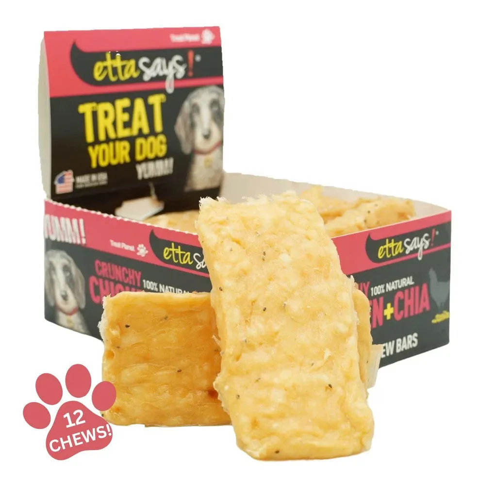 Etta Says! Premium Crunchy Chew Bars Chicken   Chia Dog Treats, 12 count