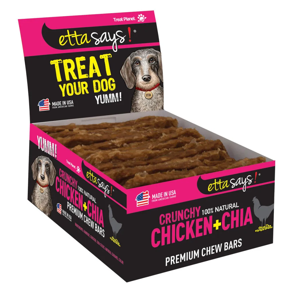 Etta Says! Premium Crunchy Chew Bars Chicken   Chia Dog Treats, 12 count