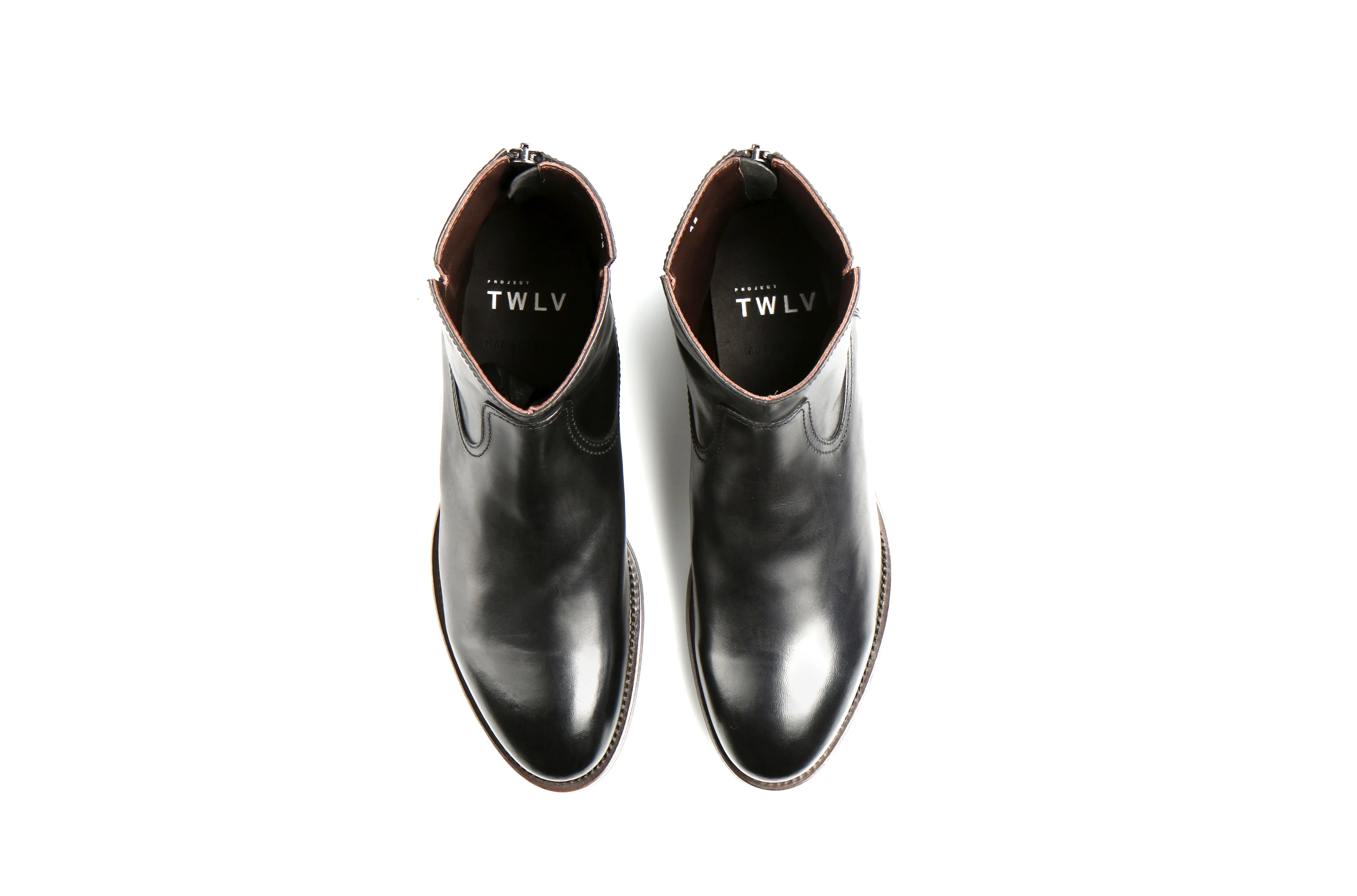 Flame Black Cordovan Leather Zipper Boots