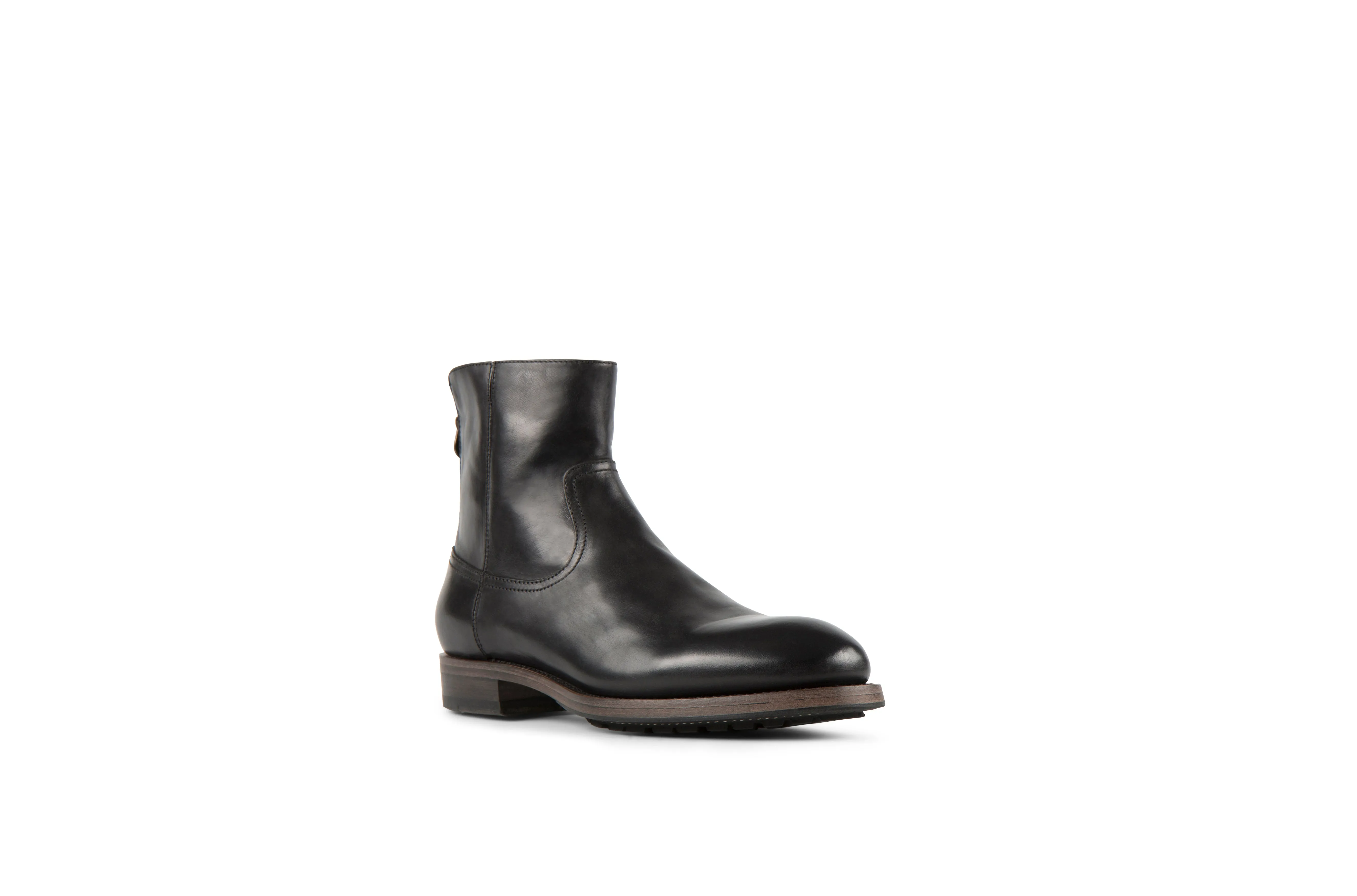 Flame Black Cordovan Leather Zipper Boots