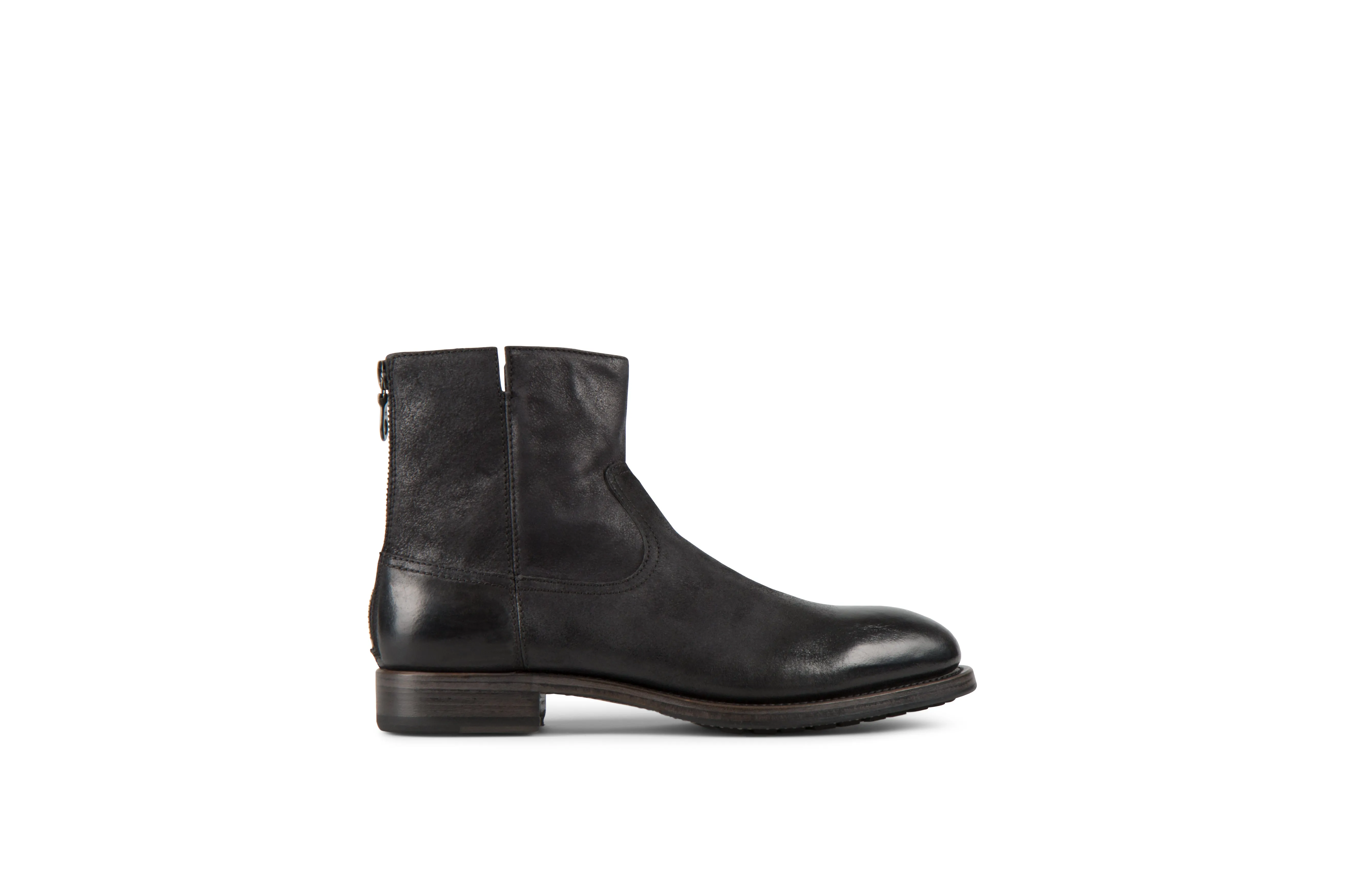 Flame Black Reversed Cordovan Leather Zipper Boots