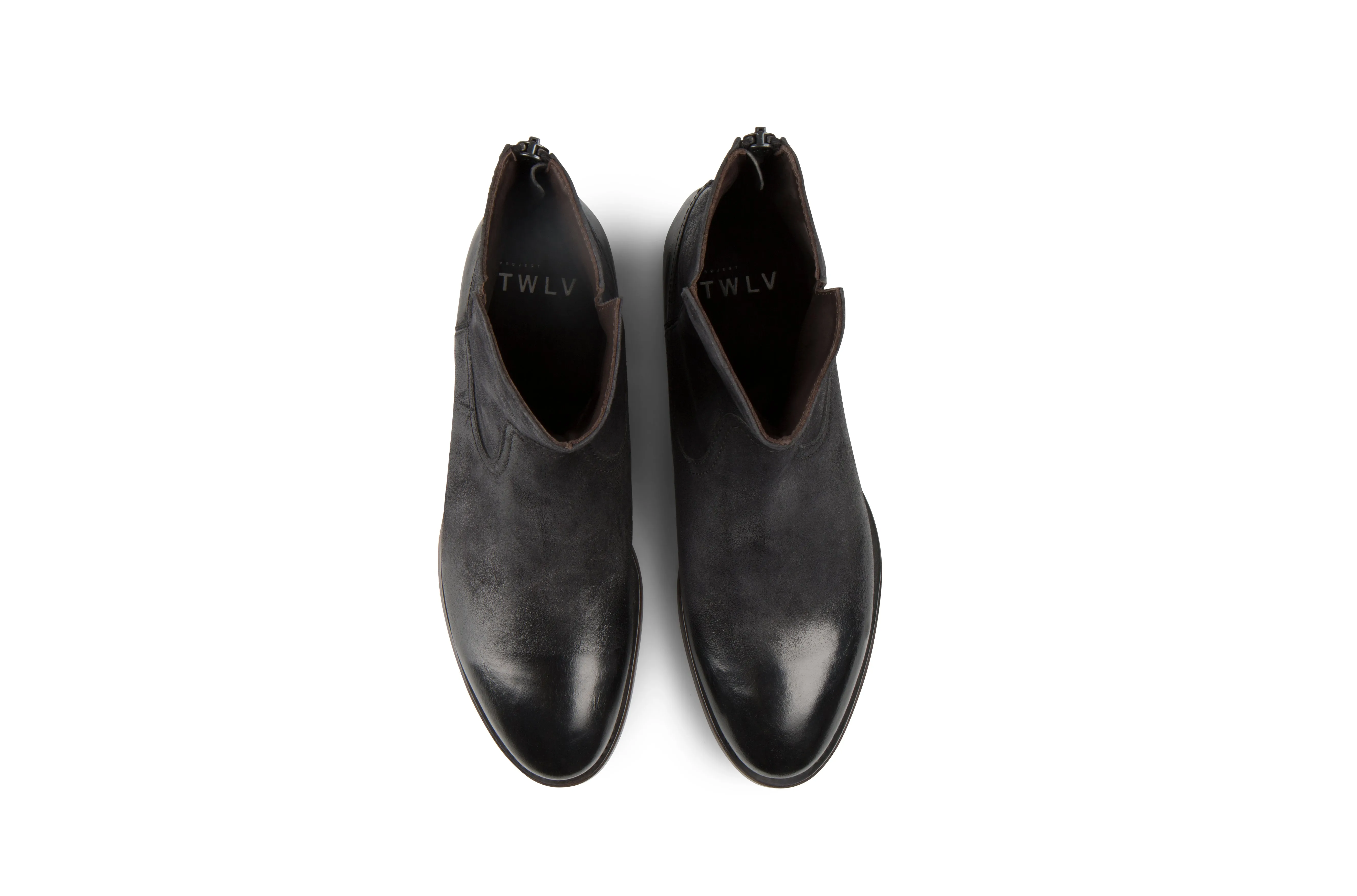 Flame Black Reversed Cordovan Leather Zipper Boots