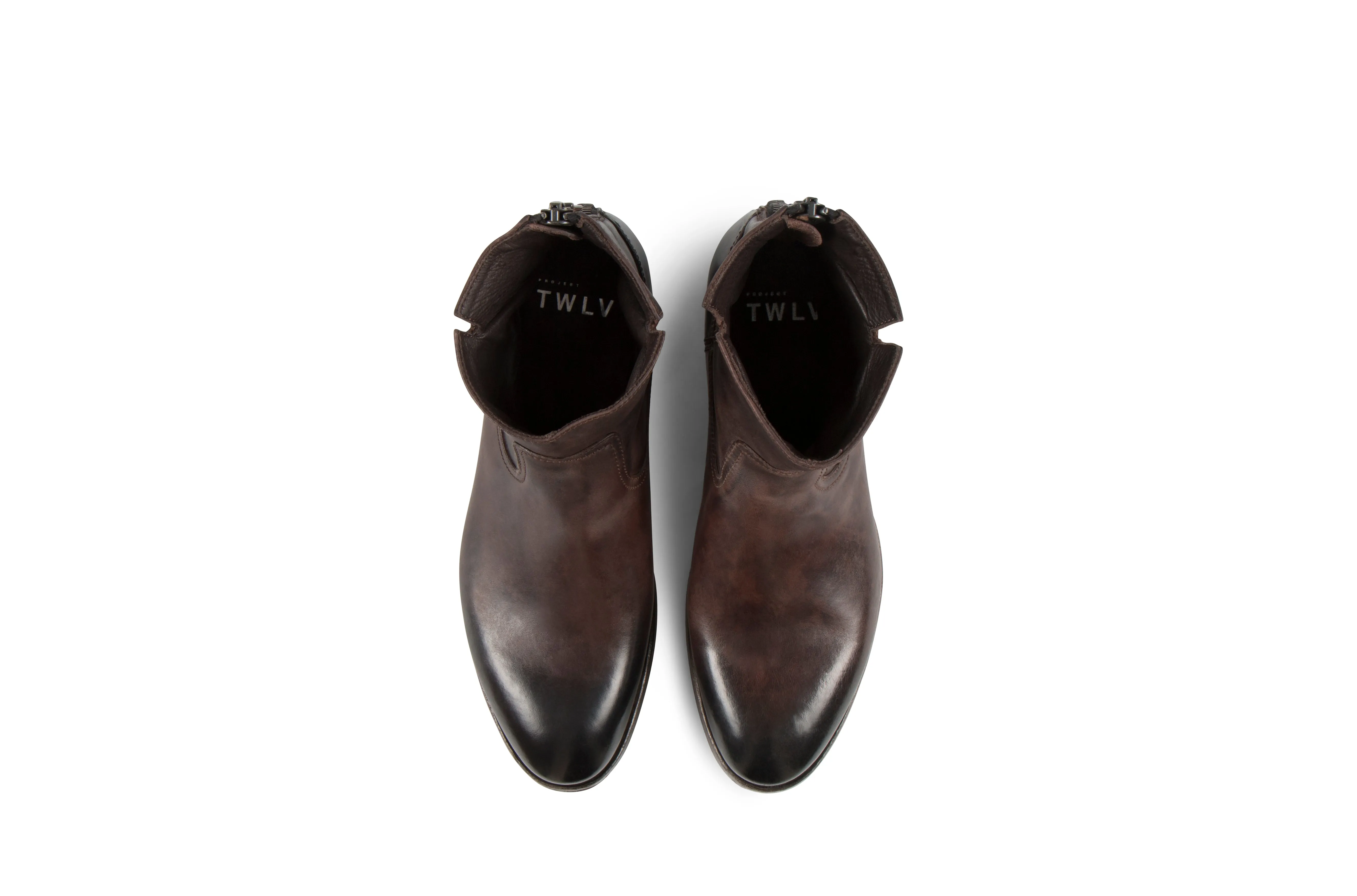 Flame Tmoro Washed Cordovan Leather Zipper Boots