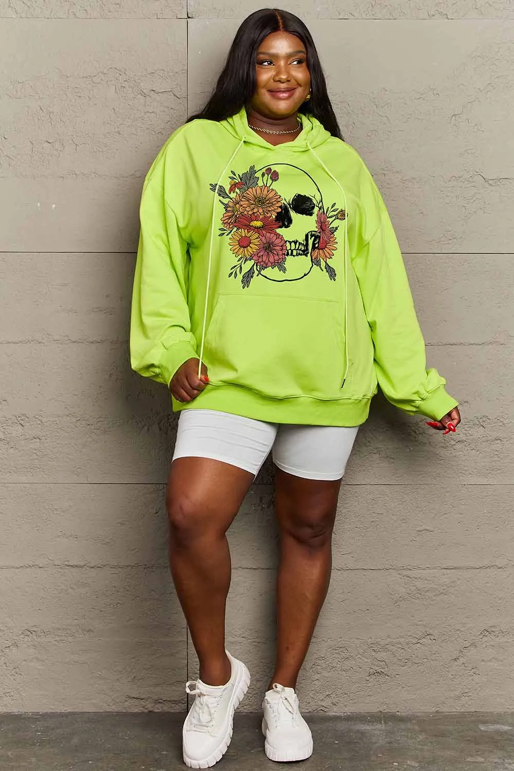 Full Size Floral Skull Graphic Hoodie