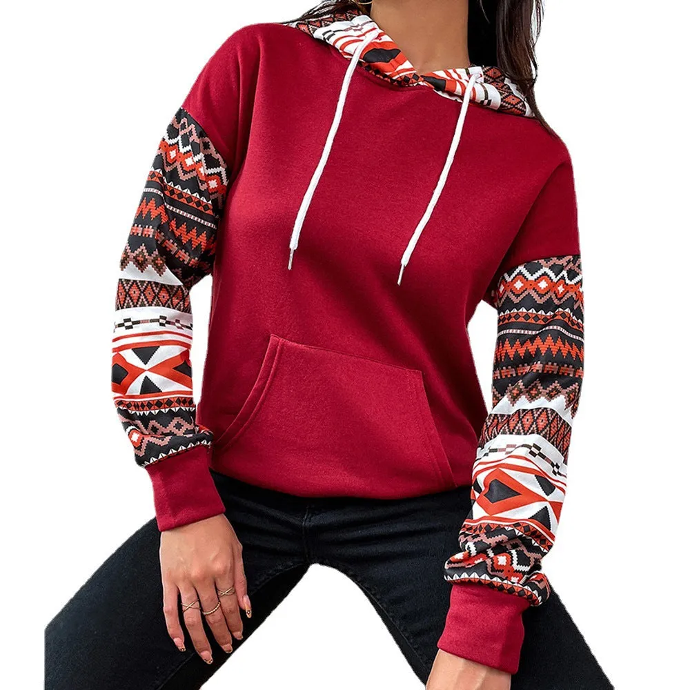Geometry Print Red Hoodie For Women