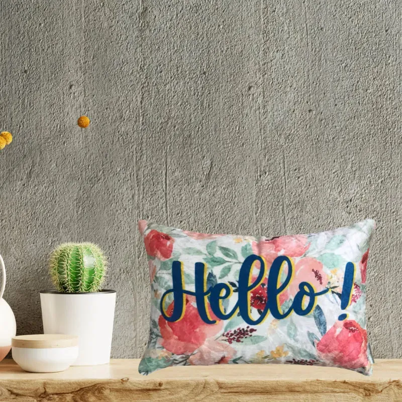 Happy Hello Velvet Cushion Cover  | Single , Set of 2 | 12 x 18 inches