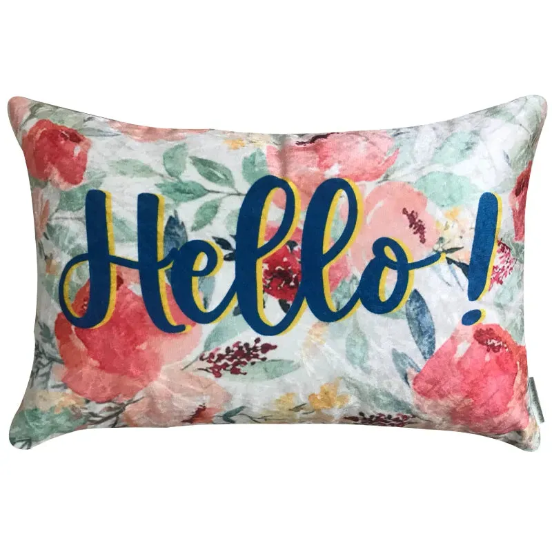 Happy Hello Velvet Cushion Cover  | Single , Set of 2 | 12 x 18 inches