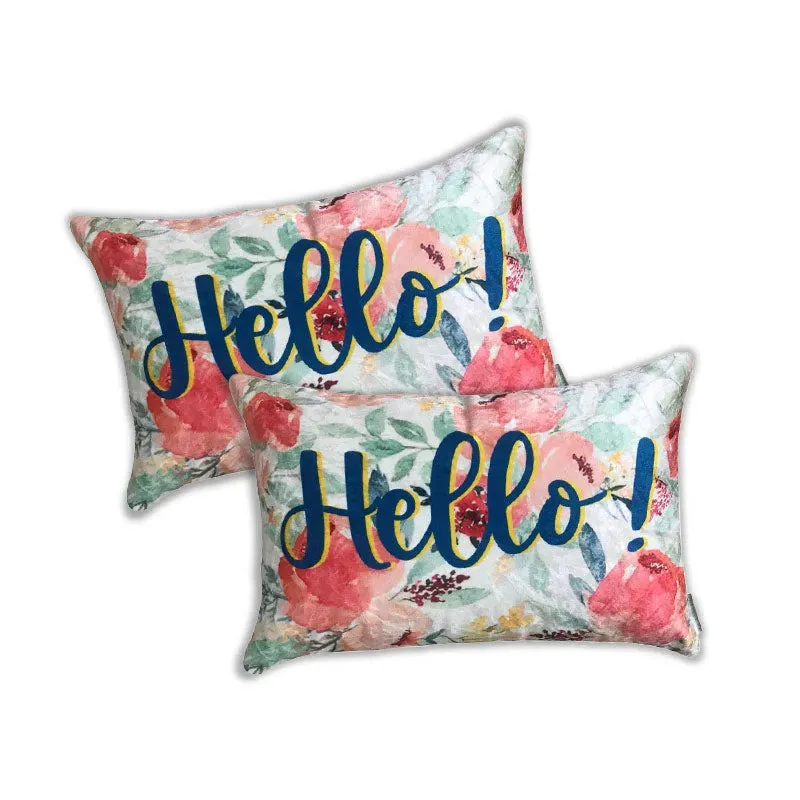 Happy Hello Velvet Cushion Cover  | Single , Set of 2 | 12 x 18 inches